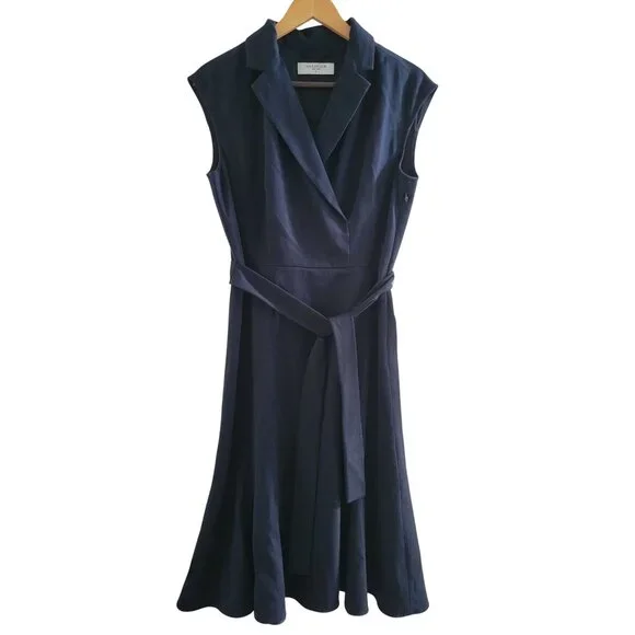 M.M. Lafleur Navy Blue Isabella Dress size Medium Collared V neck Career Office - Picture 2 of 8